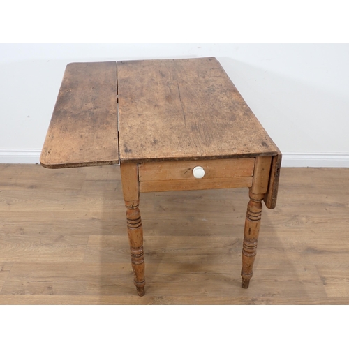 558 - A Victorian pine Pembroke Table fitted end drawer mounted on turned supports 3ft 4in W x 2ft 4in H