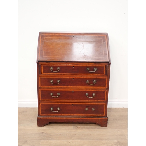 598 - An Edwardian mahogany and inlaid Bureau fitted four drawers 3ft 2in H x 2ft 5in W