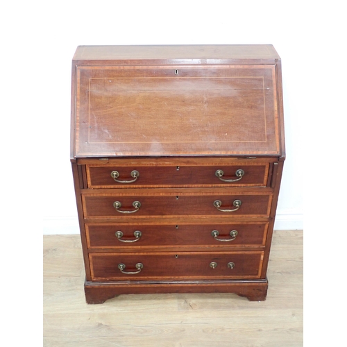 598 - An Edwardian mahogany and inlaid Bureau fitted four drawers 3ft 2in H x 2ft 5in W