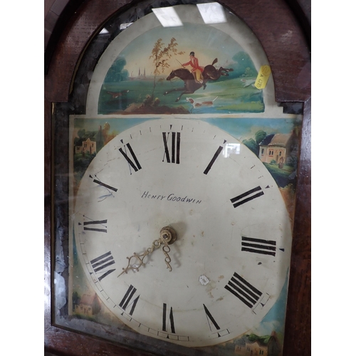 6 - A 19th Century oak cased Longcase Clock with painted arched dial inscribed Henry Goodwin, 30 hour mo... 