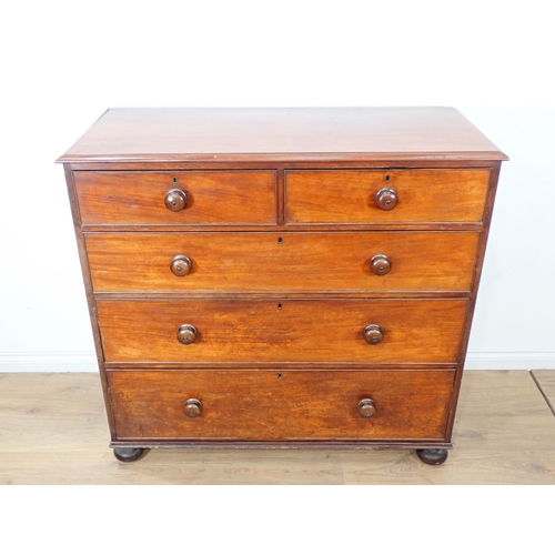 604 - A Victorian mahogany Chest two short and three long drawers on bun feet 4ft W x 3ft 10in H