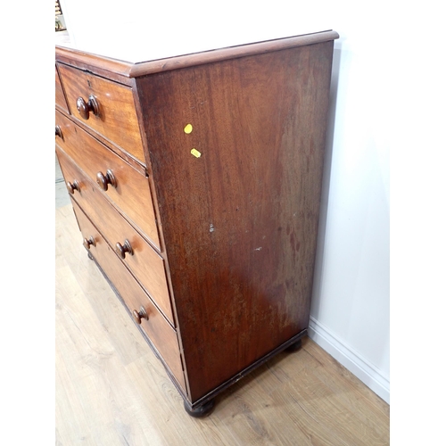 604 - A Victorian mahogany Chest two short and three long drawers on bun feet 4ft W x 3ft 10in H