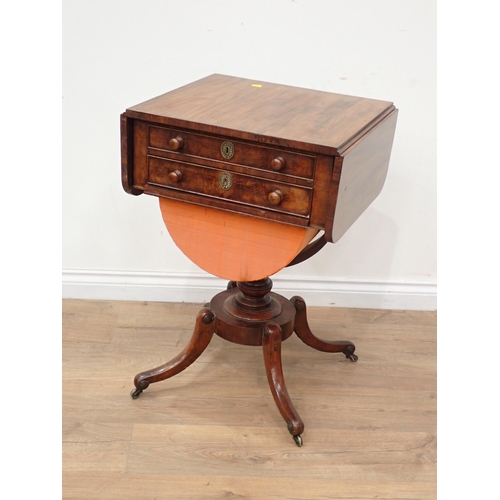 607 - A 19th Century mahogany drop leaf Work Table fitted two frieze drawers on quadruple splayed supports... 