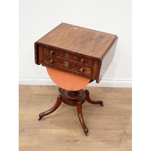 607 - A 19th Century mahogany drop leaf Work Table fitted two frieze drawers on quadruple splayed supports... 