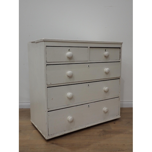 612 - A 19th Century white painted Chest of two short and three long drawers 3ft 2in W x 3ft 1in H