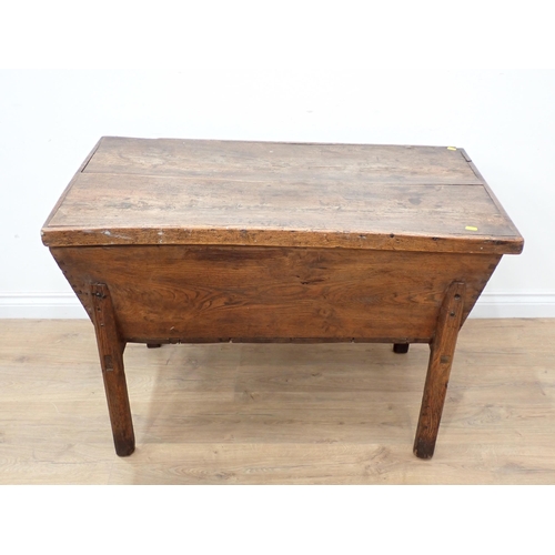 624 - An antique oak and elm Dough Bin with two plank lid 3ft 7in W x 2ft 3in H