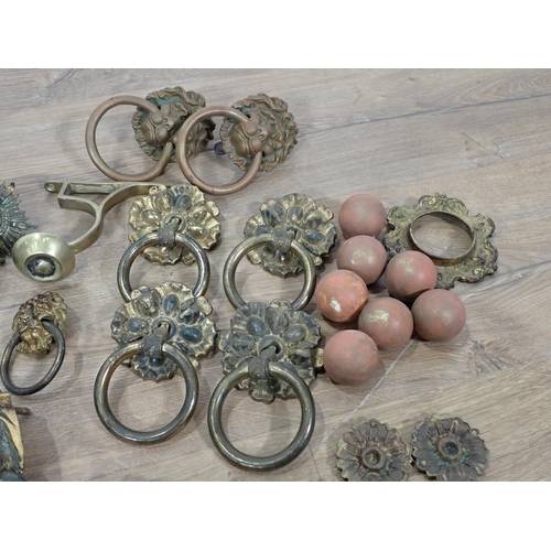 626 - Two boxes of brass and other Door Handles, Knockers, Picture Hooks, etc.