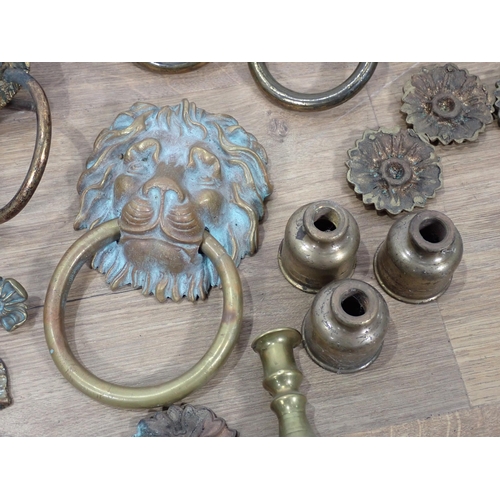 626 - Two boxes of brass and other Door Handles, Knockers, Picture Hooks, etc.