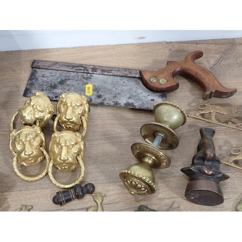 635 - Two boxes of brass and other Furniture Fittings including door handles knobs and locks