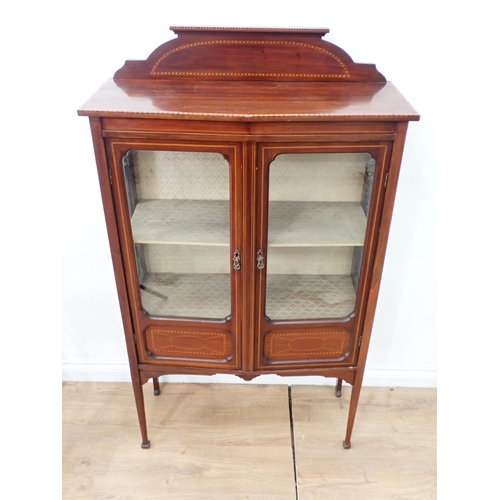 662 - An Edwardian mahogany and inlaid Display Cabinet on turned supports 4ft 6in H x 2ft 8in W