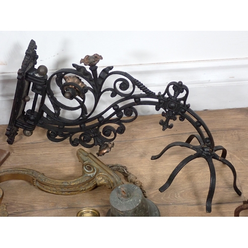 663 - Two gilt metal leafage Wall Sconces, other Wall Sconces, Door Knocker and various other metalware