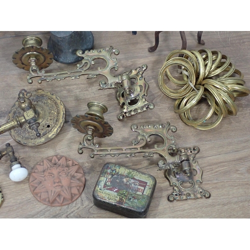 663 - Two gilt metal leafage Wall Sconces, other Wall Sconces, Door Knocker and various other metalware