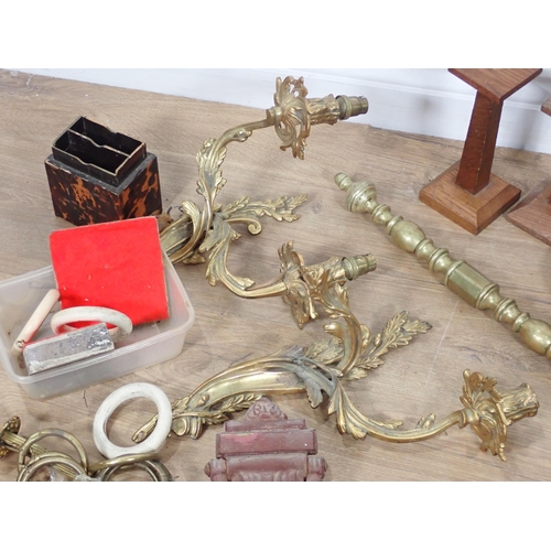 663 - Two gilt metal leafage Wall Sconces, other Wall Sconces, Door Knocker and various other metalware