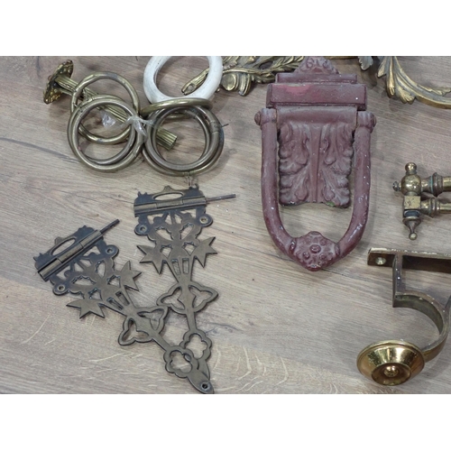 663 - Two gilt metal leafage Wall Sconces, other Wall Sconces, Door Knocker and various other metalware