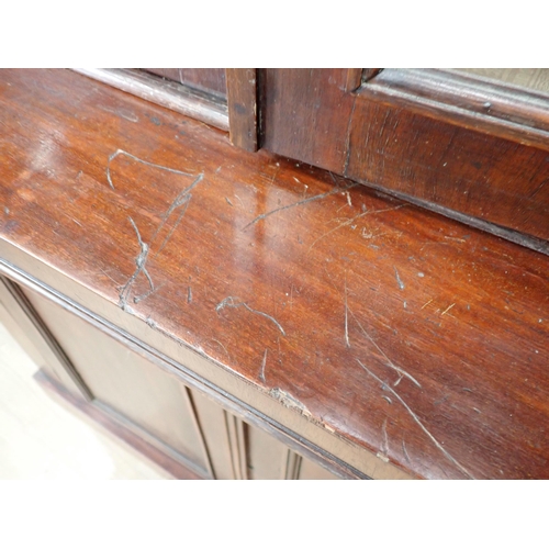 665 - A 19th Century mahogany veneered Bookcase with glazed upper section above cupboard base 6ft 6in H x ... 