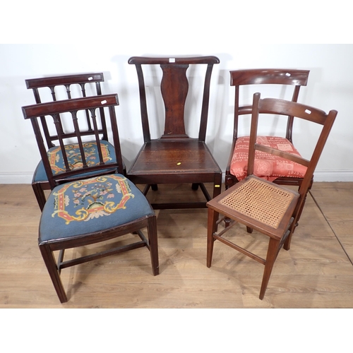 673 - An antique oak and mahogany splat back Chair, two mahogany Dining Chairs, a Victorian bar back Dinin... 