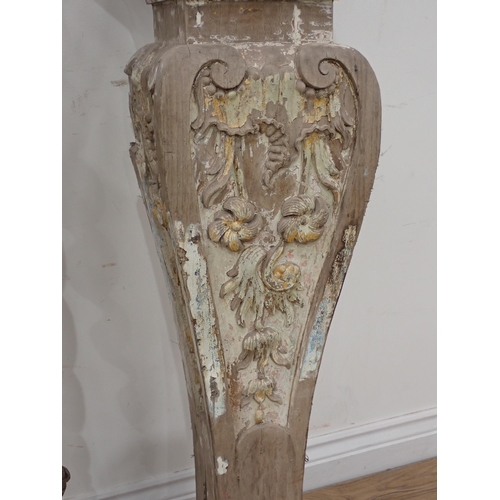 679 - Two carved and painted square cut supports and a barley twist Column