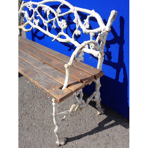 698 - A white painted cast iron Garden Bench, possibly Scottish, with entwined serpents to each end and na... 