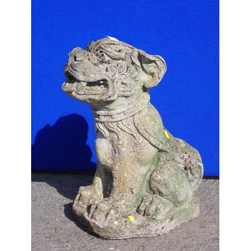 701 - A weathered reconstituted garden figure of a Kylin, 20in H