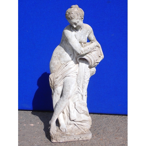 702 - A reconstituted Garden Figure of a semi-nude maiden pouring water from a vase, 2ft 7in H