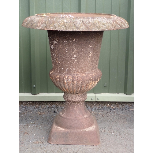 708 - A Victorian cast iron Garden Urn with semi-lobed design, 2ft 3in H