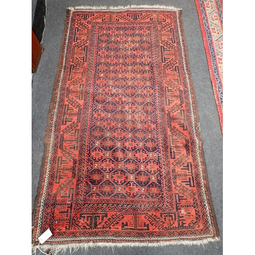 742 - A Persian red ground Rug with zig zag border 5ft 7in L x 3ft 1in W and a red ground Runner within cr... 