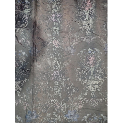 744 - A pair of brown Curtains with gold trailing flowers and urn design 6ft 10in L x 2ft 6in W