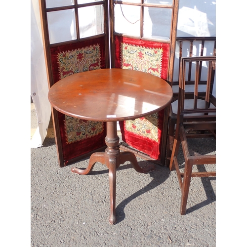 746 - An 18th Century mahogany Pillar Table, a mahogany framed Screen A/F and eight mahogany Dining Chairs... 