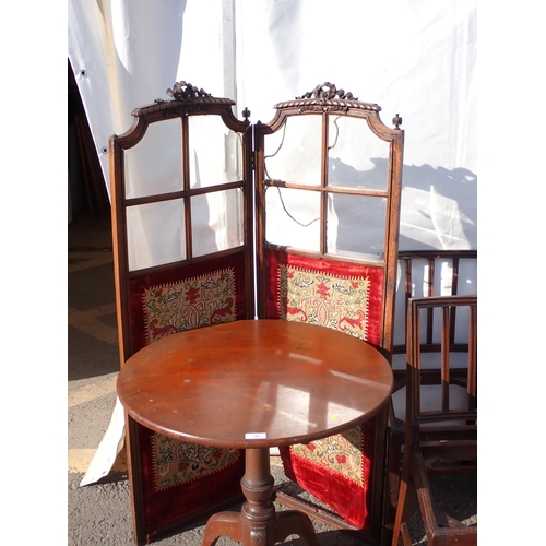 746 - An 18th Century mahogany Pillar Table, a mahogany framed Screen A/F and eight mahogany Dining Chairs... 