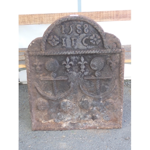 749 - A cast iron reproduction 1588 Armada Fireback 2ft 3in H x 1ft 11in W