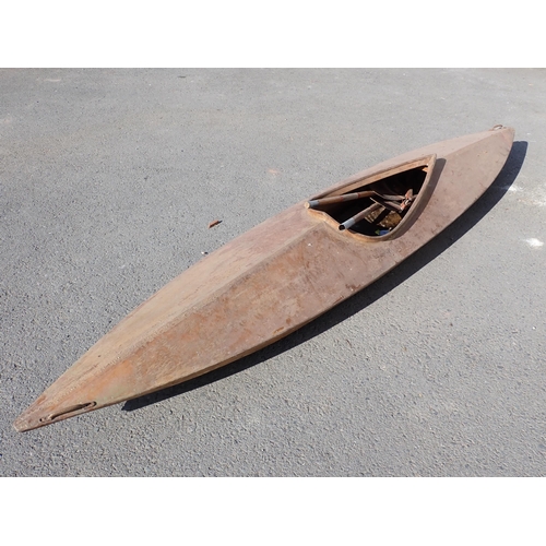 751 - A wooden Canoe with paddles 13ft L x 2ft 3in W