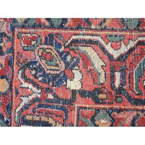 77 - A Persian red ground woollen Carpet with large central lotus flower design amongst stylised flowers ... 