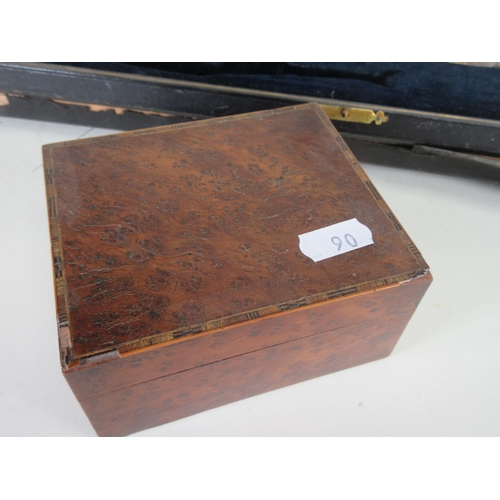 90 - A thuya veneered small Box, enamel Bread Bin, Fish Eaters, Carving Knife and Steel