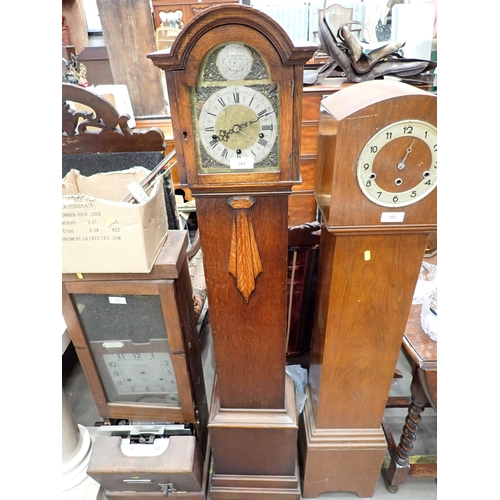 564 - An oak cased Tempus Fugit Grandmother Clock 5ft H x 10in W