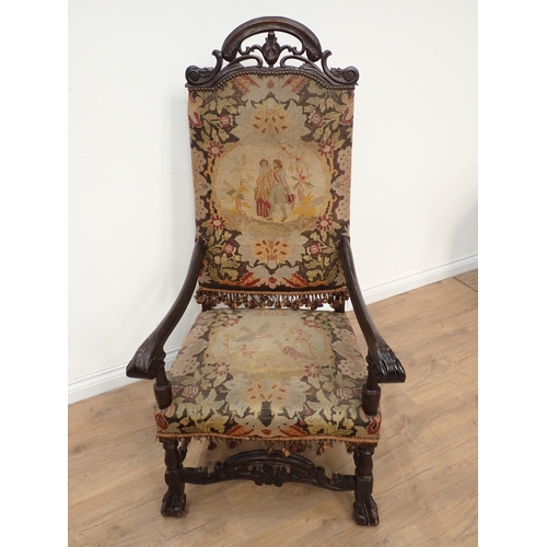 569 - A Victorian mahogany framed open Armchair and a mahogany framed Carolean style Armchair