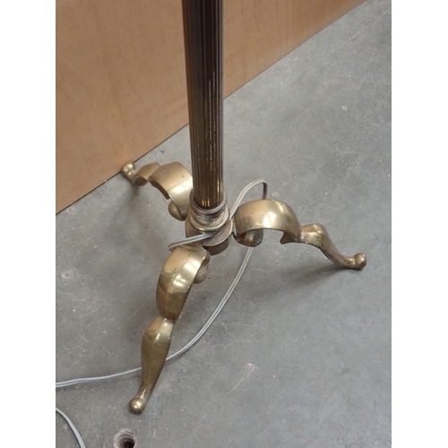 683 - A brass Standard Lamp with fluted column on tripod support 5ft 2in H, failed PAT (no earth)