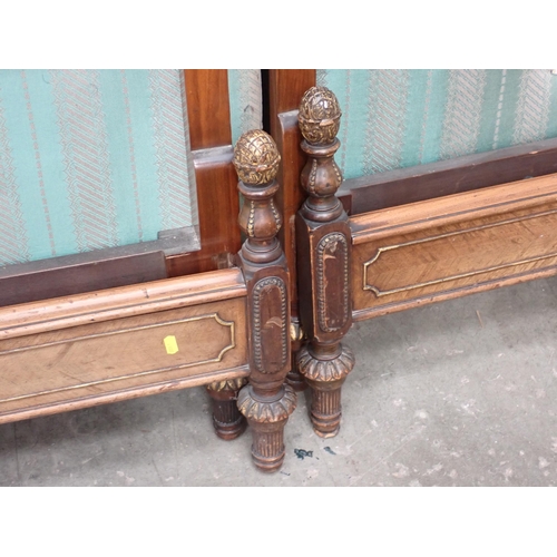 688 - A pair of French walnut framed single Beds with cane headboards and floral wreath decoration 3ft 3in... 