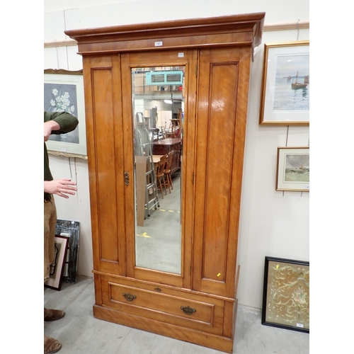 692 - A Victorian satin walnut single mirror door Wardrobe fitted single drawer to base 6ft 10in H x 3ft 1... 