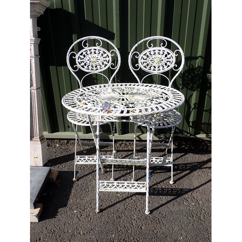 715 - A white painted garden Bistro Set of two Chairs and a Table