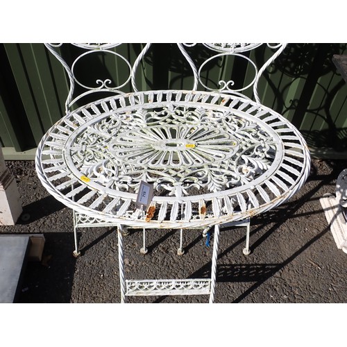 715 - A white painted garden Bistro Set of two Chairs and a Table