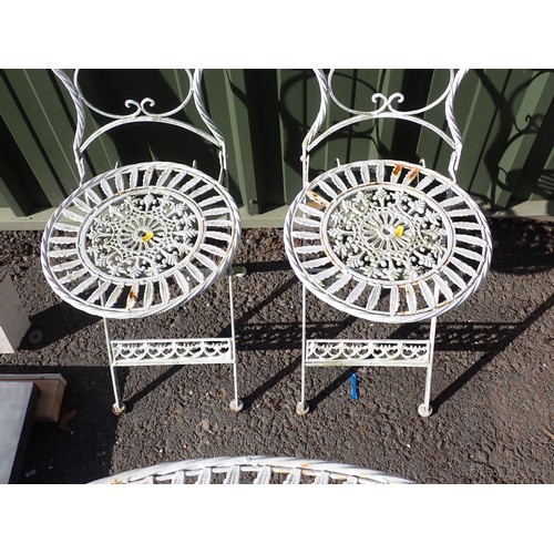 715 - A white painted garden Bistro Set of two Chairs and a Table