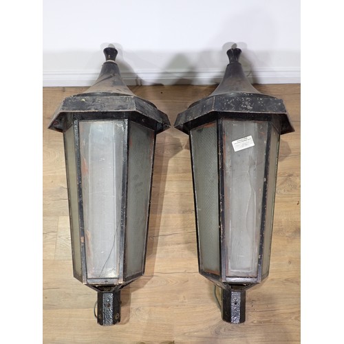 7 - A pair of large black painted metal Street Lanterns 3ft 8in