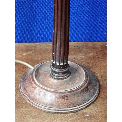 755 - A pair of turned mahogany Table Lamps with brass mounts and fluted columns, 2ft 2in H, (passed PAT)