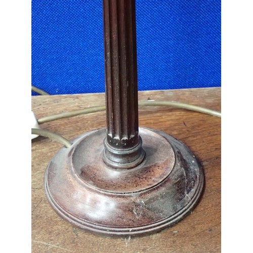 755 - A pair of turned mahogany Table Lamps with brass mounts and fluted columns, 2ft 2in H, (passed PAT)