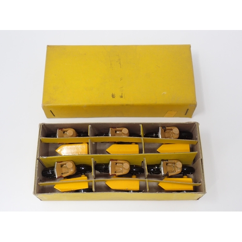 1155 - A Dinky Toys full Trade Box containing six AA Motorcycles with side cars complete with internal divi... 