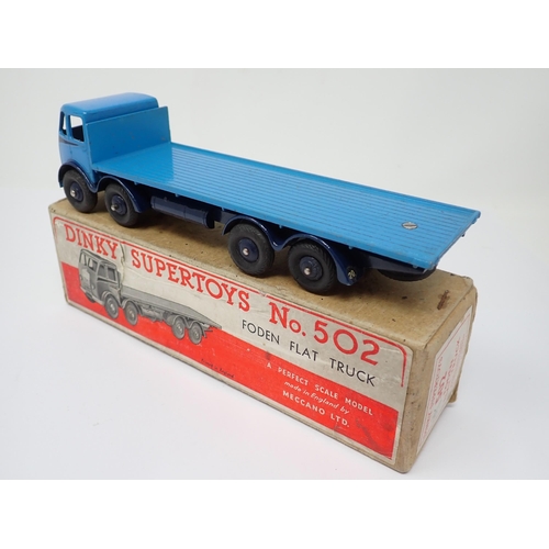 1199 - A rare boxed Dinky Supertoys No.502 pale and dark blue Foden Flat Truck