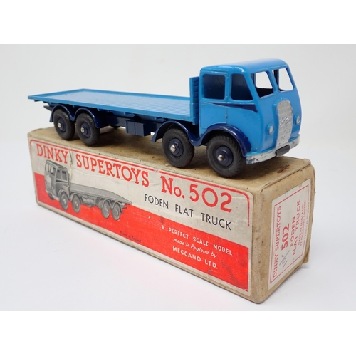 1199 - A rare boxed Dinky Supertoys No.502 pale and dark blue Foden Flat Truck