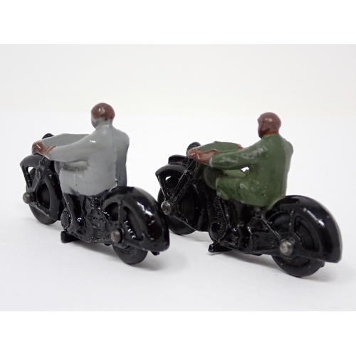 1229 - Two Dinky Toys No.37A Civilian Motorcycles one with green and the other with grey rider