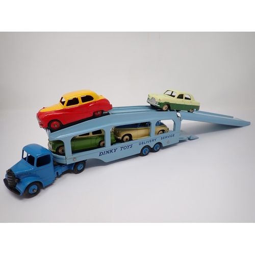 1241 - A very rare Dinky Supertoys No.990 Pullmore Car Transporter Gift Set with four Cars, Austin Somerset... 