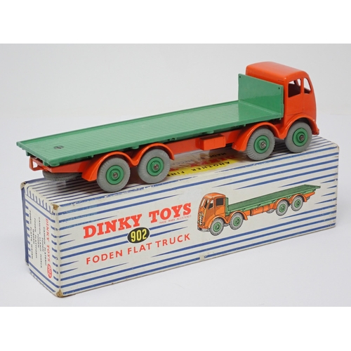 1250 - A boxed Dinky Toys N0.902 orange and green 2nd type Foden Flat Truck